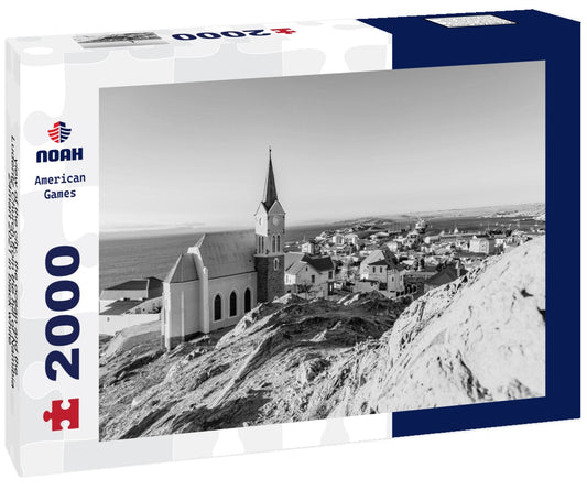 Noah Jigsaw Puzzle view of the city, the ocean and the Luderitz Church from the hill of Namibia 24mart 2021 in black white 2000 pieces