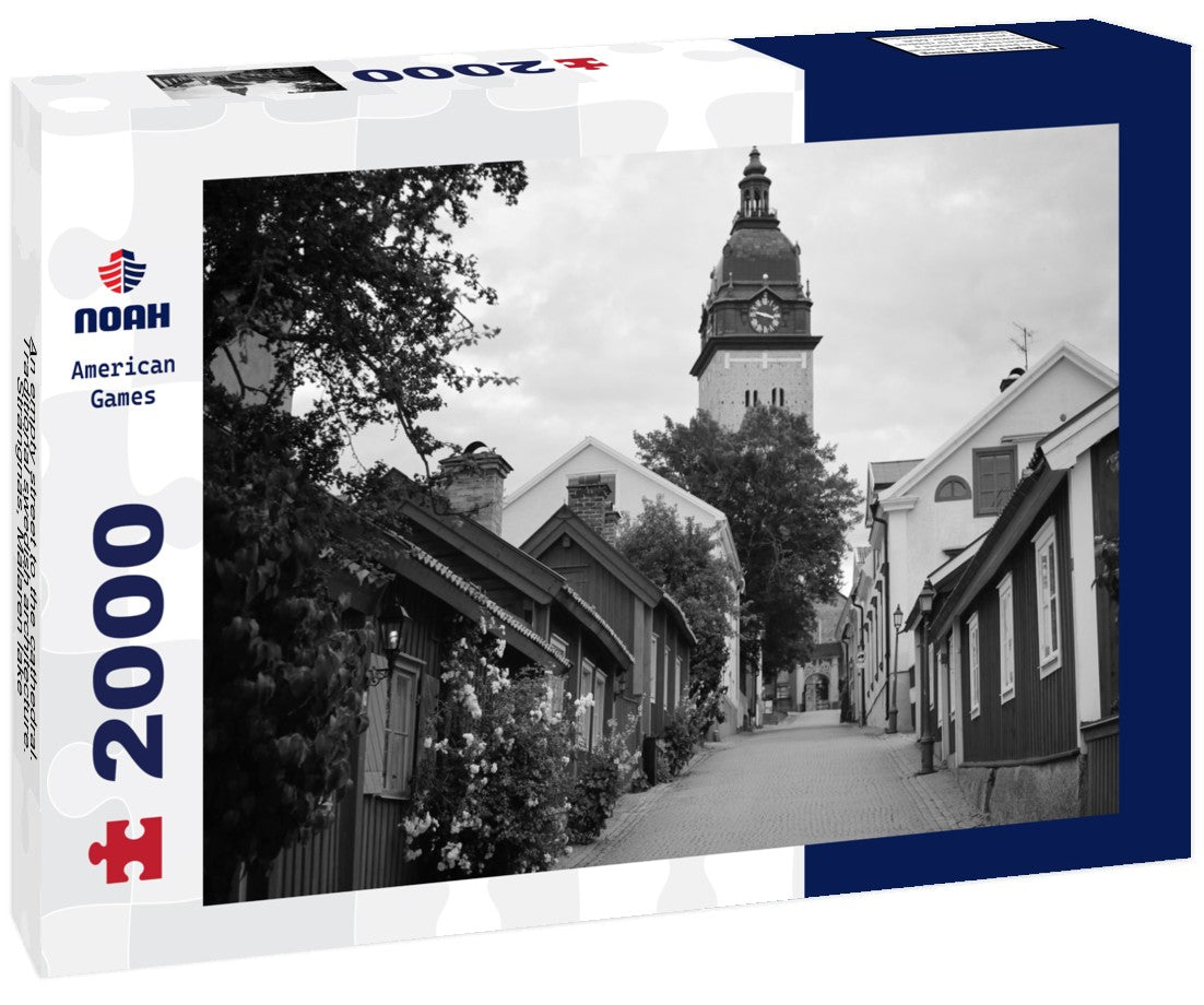 Noah Jigsaw Puzzle An empty street to the cathedral. Traditional swedish architecture. Strängnäs, Mälaren lake, Sweden in black white 2000 pieces