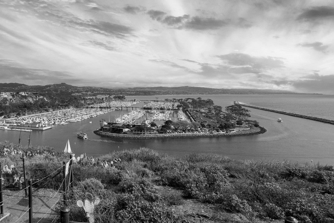 Dana Point Harbor from the hiking path above in Southern California, USA on a sunny day 2000pc PuzzleBlack and White