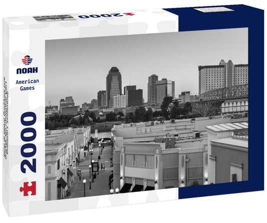 Noah Jigsaw Puzzle Shreveport, Louisiana, USA downtown city skyline and shopping areas at dusk in black white 2000 pieces