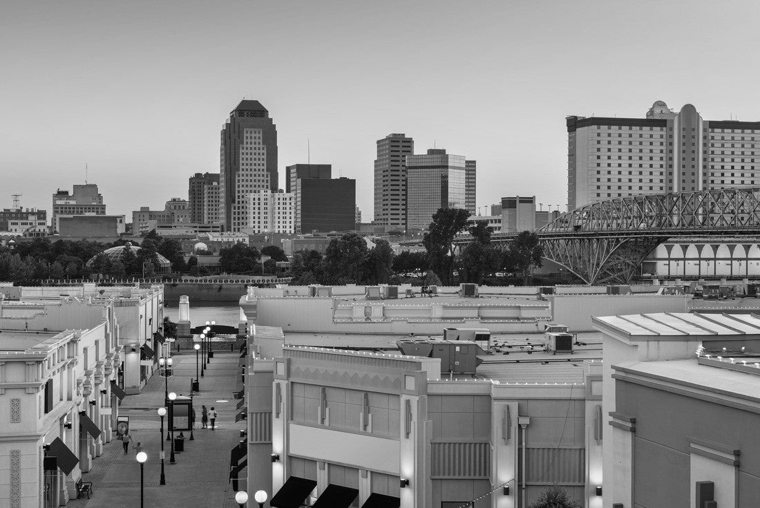 Noah Jigsaw Puzzle Shreveport, Louisiana, USA downtown city skyline and shopping areas at dusk in black white 2000 pieces
