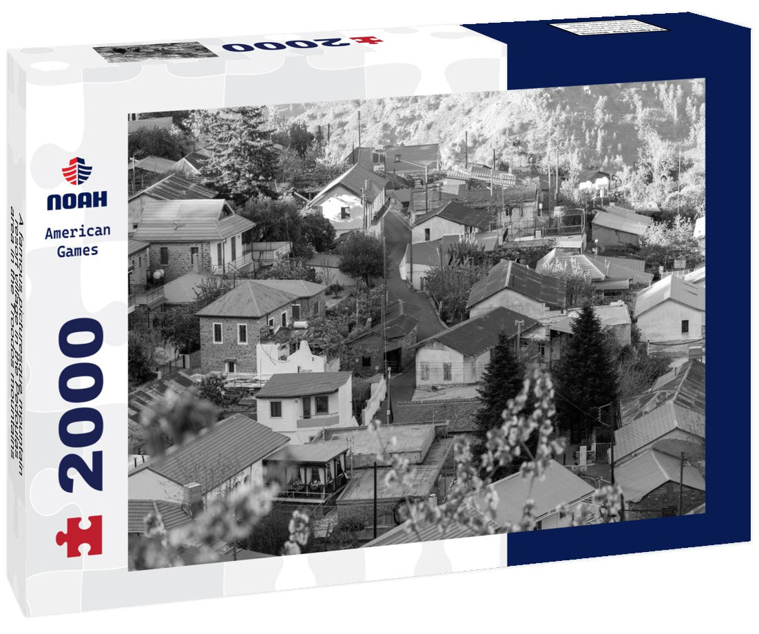 A famous picturesque mountain resort village in the Pedoulas area in the Troodos mountains of Cyprus 2000pc PuzzleBlack and White
