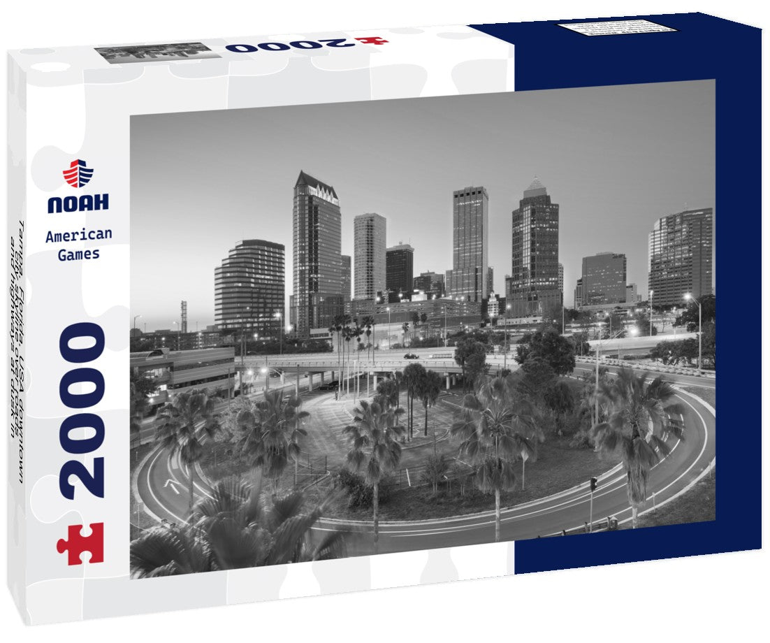 Noah Jigsaw Puzzle Tampa, Florida, USA downtown city skyline over roads and highways at dusk in black white 2000 pieces