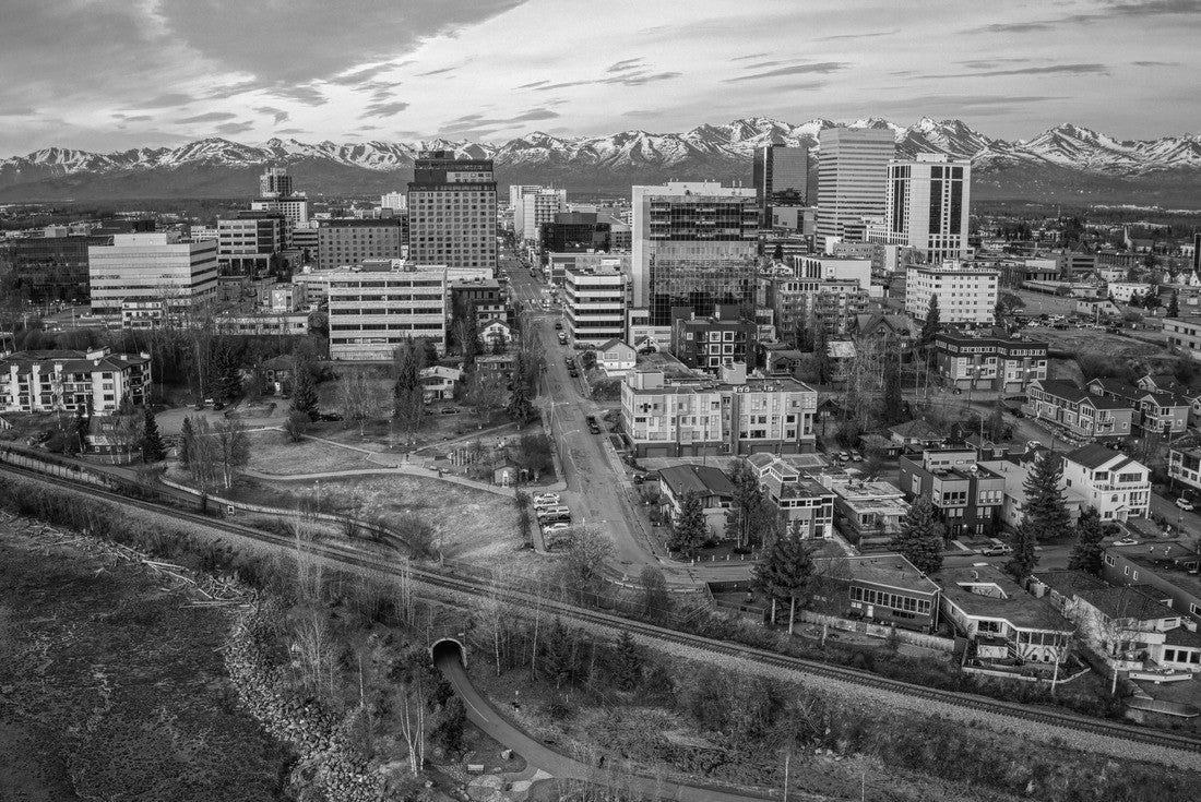 Aerial View of a Sunset over Downtown Anchorage, Alaska in Spring 2000pc PuzzleBlack and White