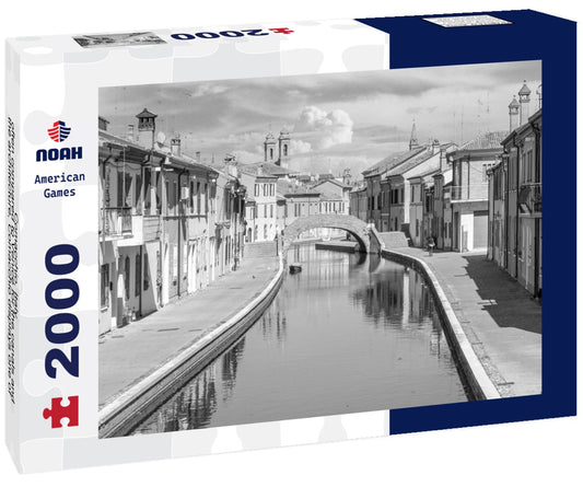 Noah Jigsaw Puzzle Comacchio, Italy - often compared to Venice for the canals and the architecture, Comacchio displays one of the most characteristic old towns in Emilia Romagna in black white 2000 pieces