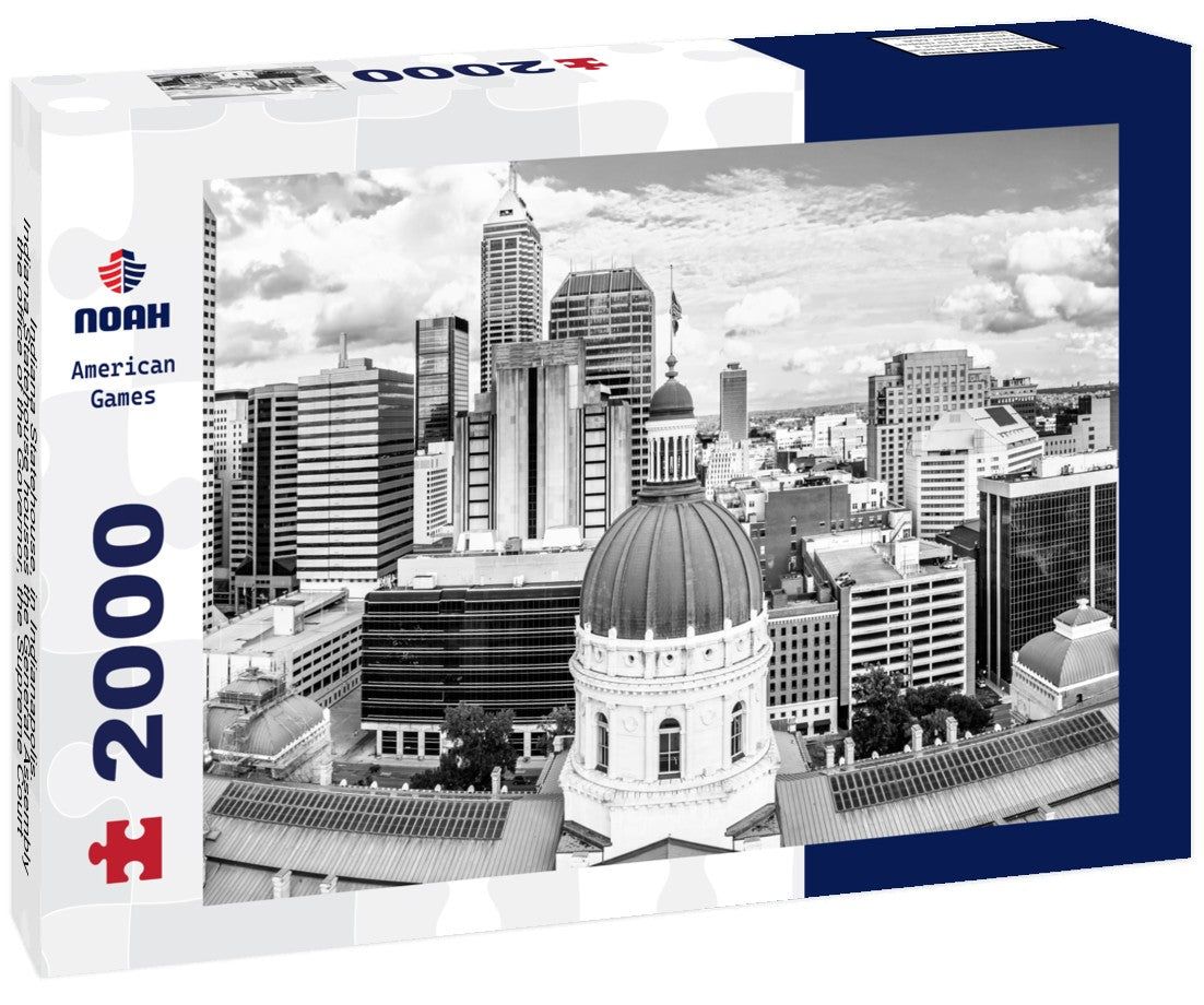 Indiana Statehouse, in Indianapolis. Indiana Statehouse houses the General Assembly, the office of the Governor, the Supreme Court, and other state officials 2000pc PuzzleBlack and White