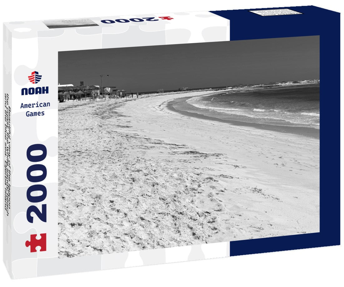 Noah Jigsaw Puzzle Beautiful view of the lagoon, the coast, the white sandy beach and the blue sea. Djerba Island, Tunisia in black white 2000 pieces