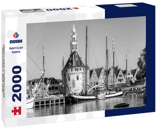 Noah Jigsaw Puzzle Historic tower Hoofttoren in the harbor of Hoorn, North Holland, Netherlands in black white 2000 pieces