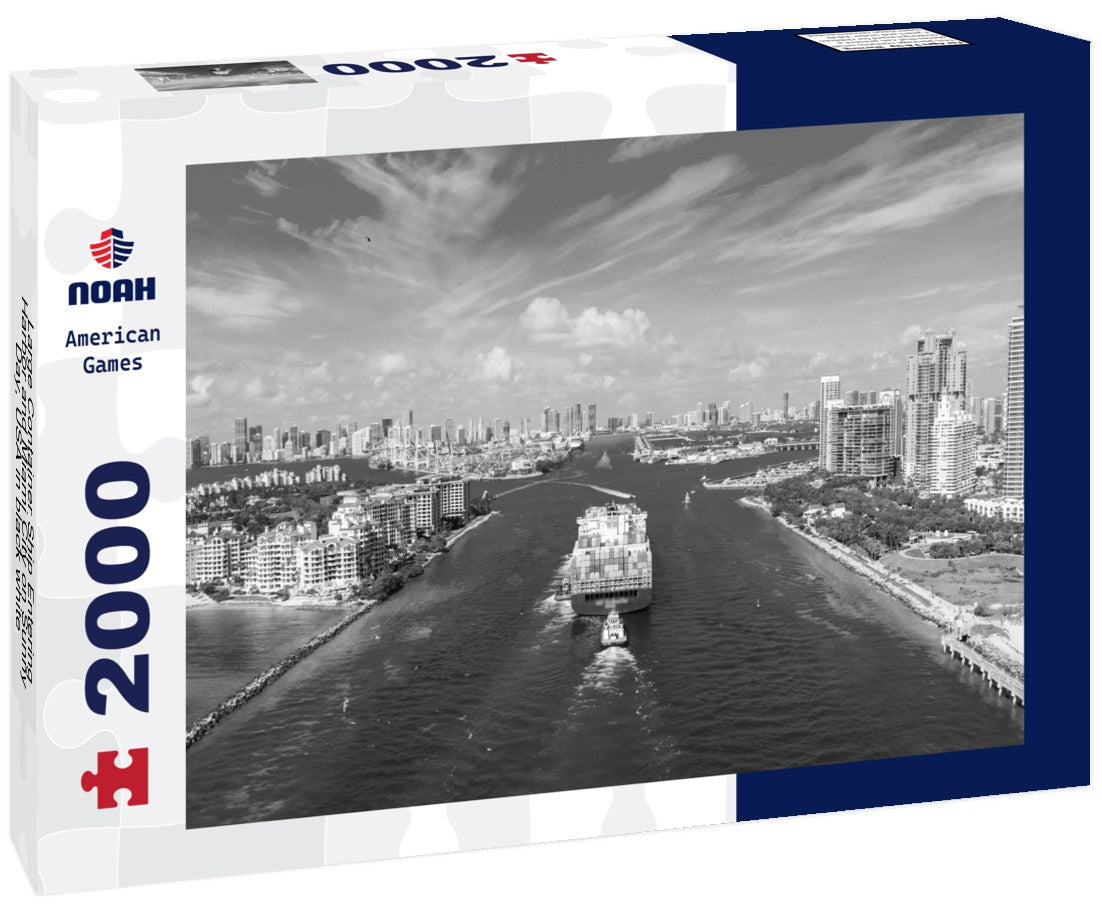Large Container Ship Entering Harbor and Miami City on Sunny Day, USA 2000pc PuzzleBlack and White