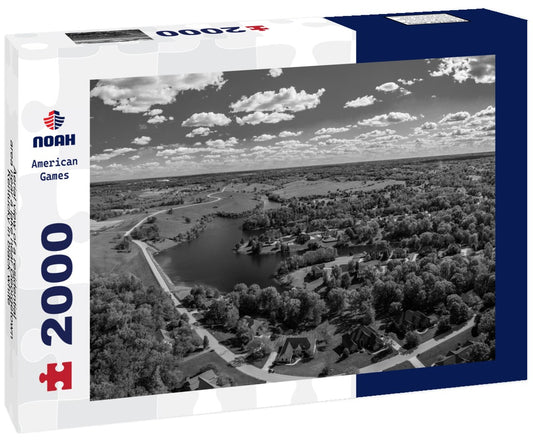 Noah Jigsaw Puzzle Aerial view of a residential area near a lake near Georgetown, Kentucky in black white 2000 pieces