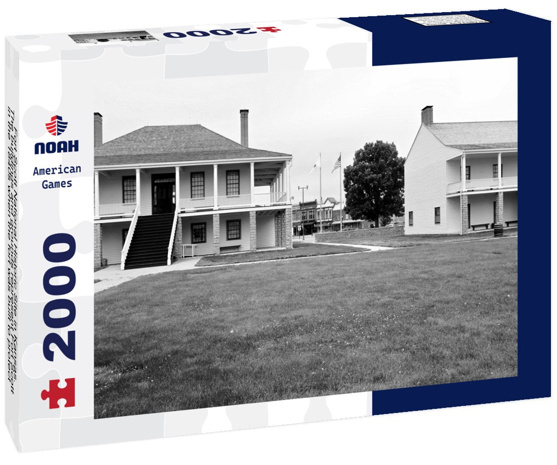 Noah Jigsaw Puzzle Fort Scott National Historic Site in Kansas. The buildings and grounds represent Fort Scott in the 1840s when the fort was built to protect the permanent Indian frontier in black white 2000 pieces