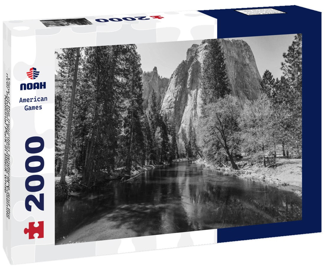 the mountain landscape and the river between the mountains in Yosemite National Park 2000pc PuzzleBlack and White