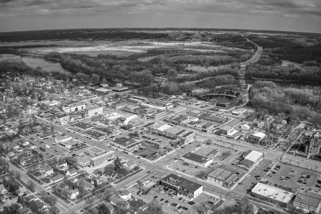 Aerial view of Downtown St. Peter, Minnesota in spring 2000pc PuzzleBlack and White