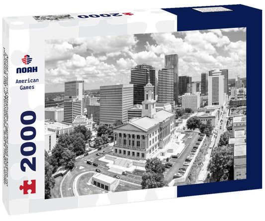 Noah Jigsaw Puzzle Aerial view of Nashville Capitol and skyline on a sunny day. Nashville is the capital and most populous city of Tennessee, and a major center for the music industry in black white 2000 pieces