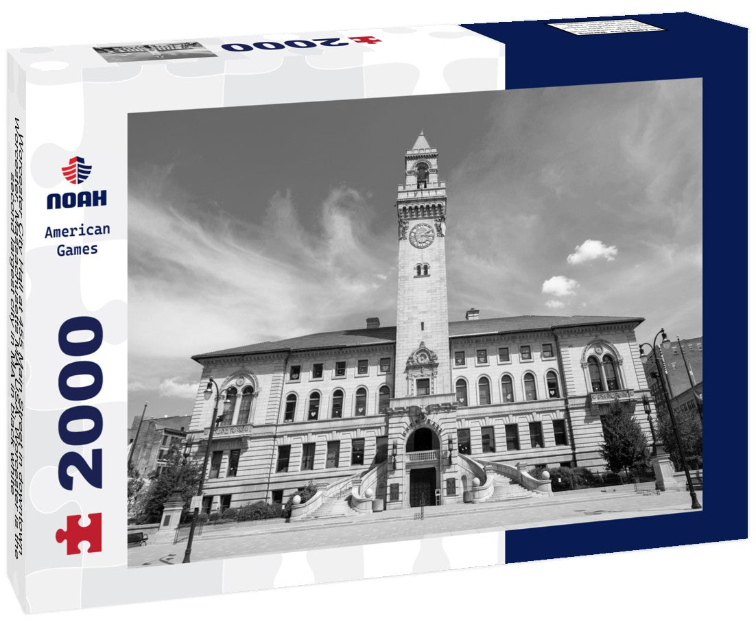 Worcester City Hall at 455 Main Street in downtown Worcester, Massachusetts MA, USA. Worcester is the second largest city in MA 2000pc PuzzleBlack and White