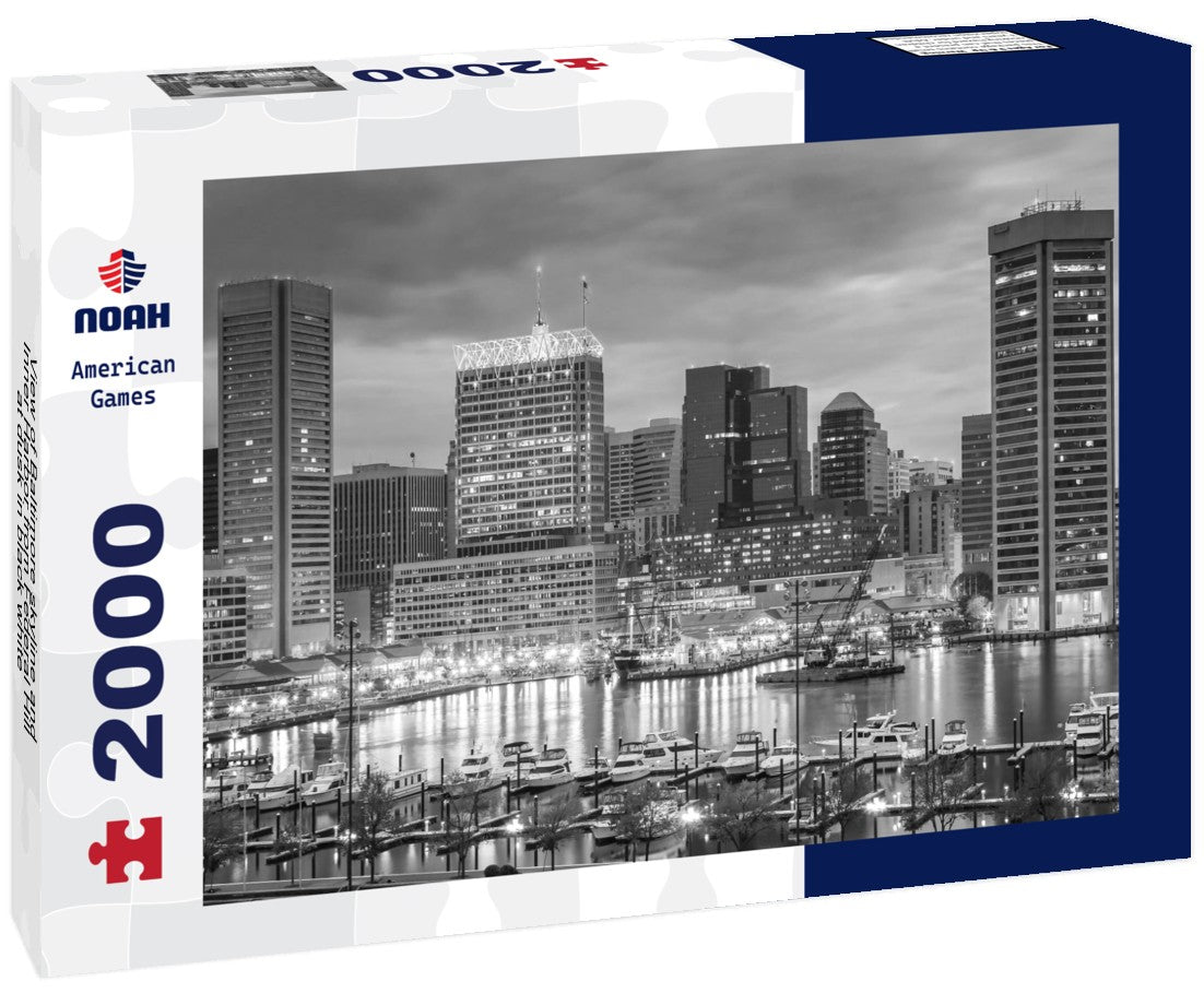 Baltimore skyline and Inner Harbor from Federal Hill at dusk 2000pc PuzzleBlack and White