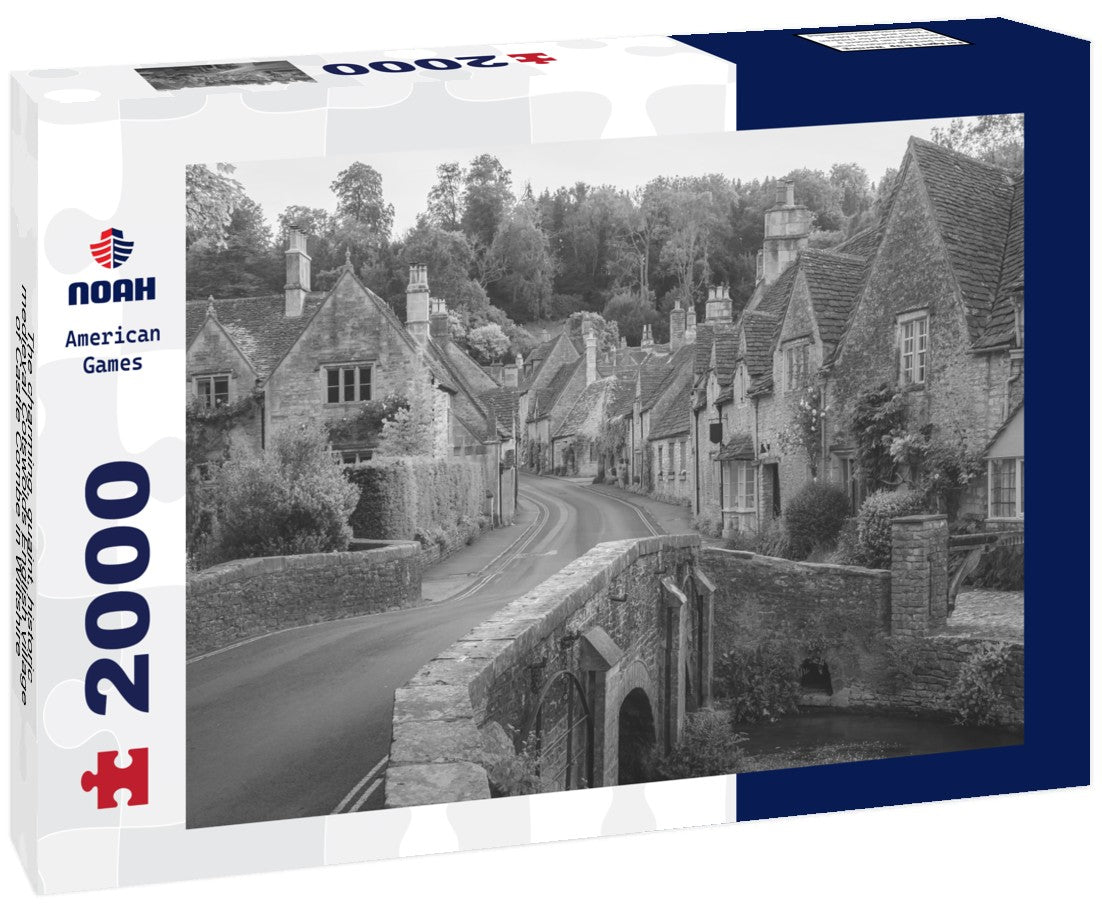 The charming, quaint, historic, medieval Cotswolds English village of Castle Combe in Wiltshire, UK 2000pc PuzzleBlack and White
