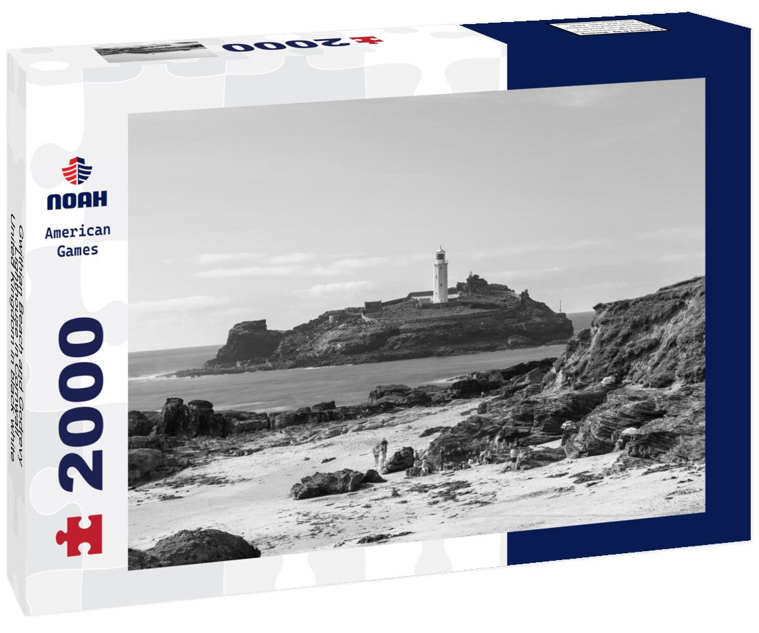 Gwithian Beach and Godrevy Lighthouse in Cornwall, United Kingdom 2000pc PuzzleBlack and White