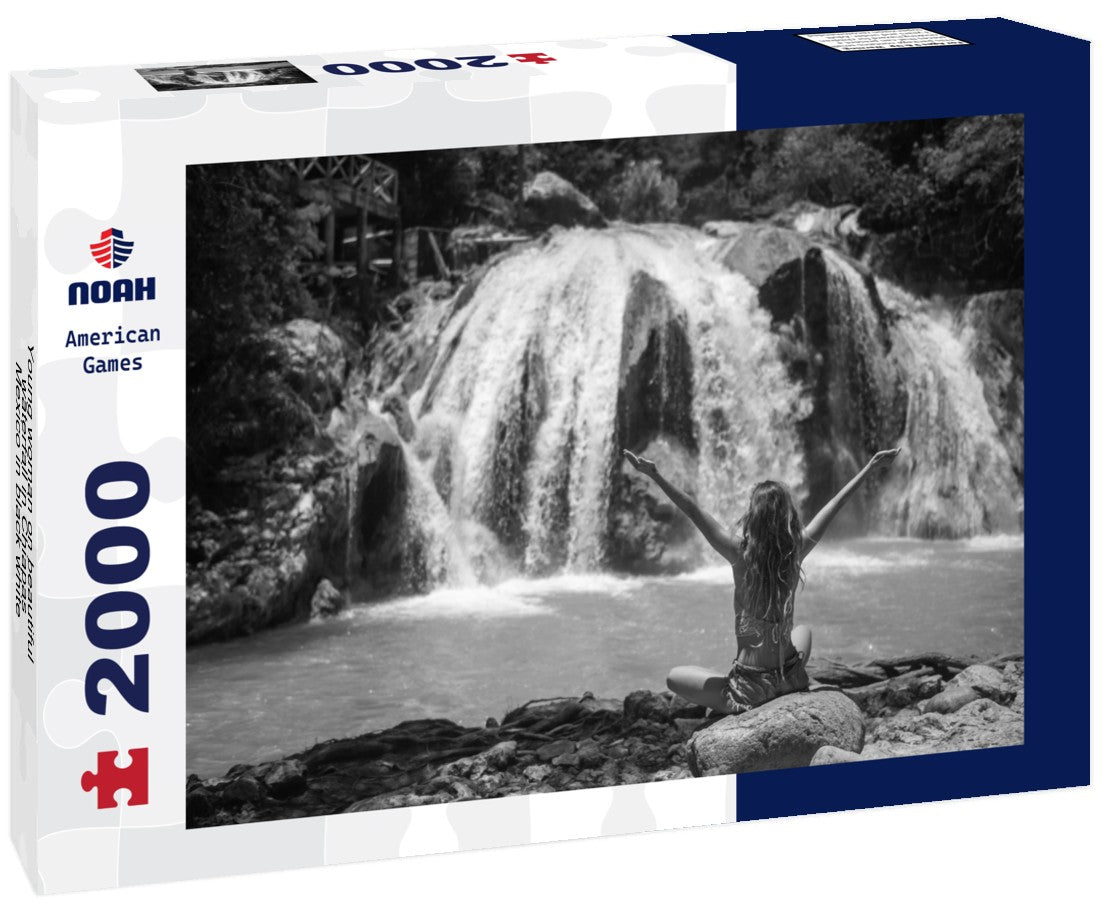 Noah Jigsaw Puzzle Young woman on beautiful waterfall in Chiapas, Mexico in black white 2000 pieces