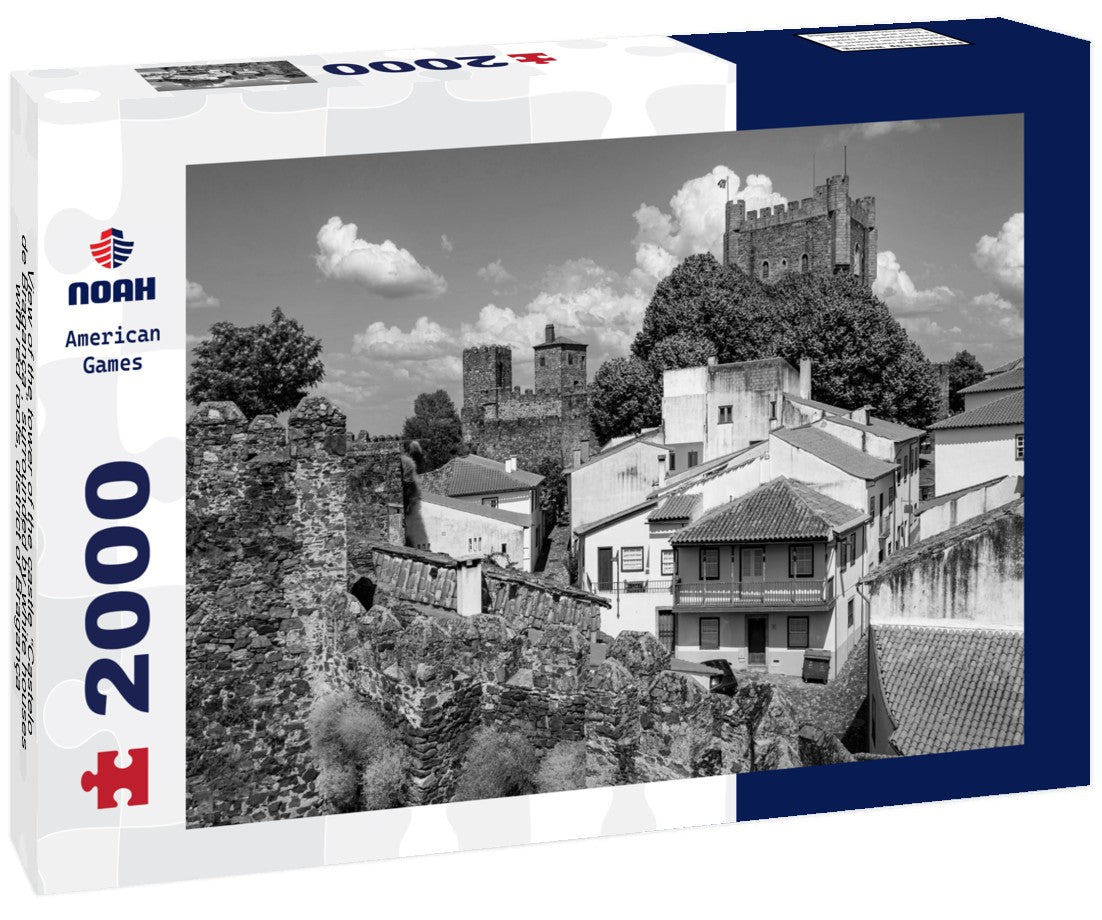 the tower of the castle “Castelo de Bragança”, surrounded by white houses with red roofs, district of Bragança, Montesinho, Portugal 2000pc PuzzleBlack and White