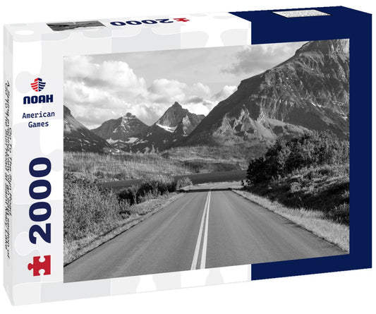 Noah Jigsaw Puzzle Go To The Sun Road - A Spring evening view of an east section of Go To The Sun Road at Saint Mary Lake, with rugged high peaks towering in the background. Glacier National Park. Montana, USA in black white 2000 pieces