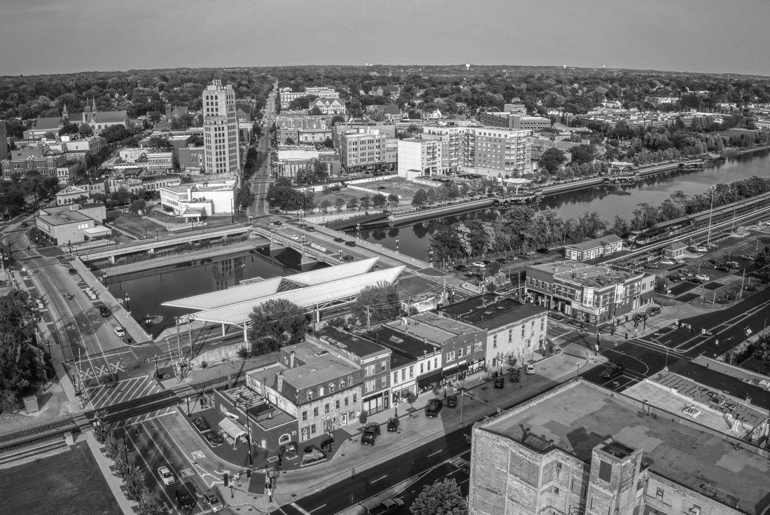 Aerial view of the Chicago suburb of Elgin, Illinois in summer 2000pc PuzzleBlack and White