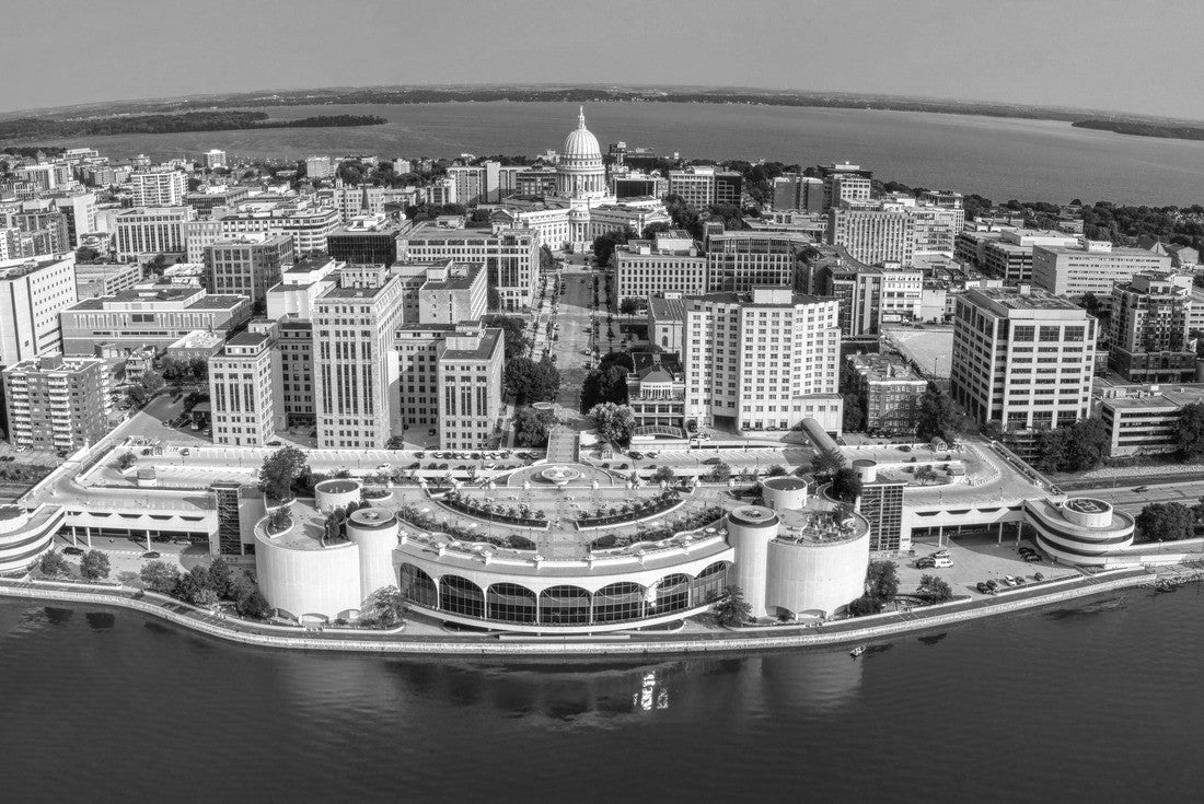 Aerial View of the Downtown Skyline of Madison, Wisconsin 2000pc PuzzleBlack and White