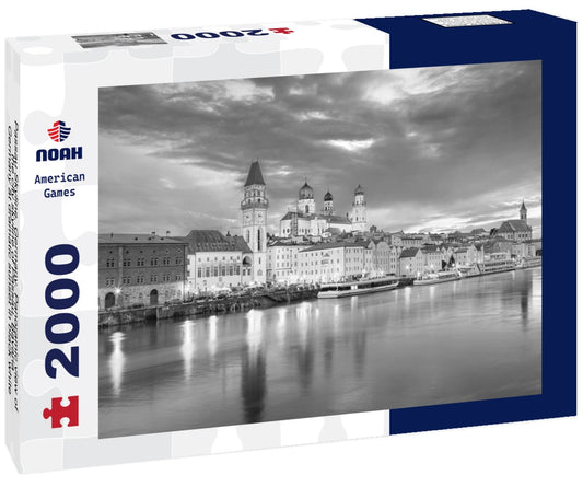 Noah Jigsaw Puzzle Passau Skyline, Germany. Panoramic view of the city skyline of Passau, Bavaria, Germany at dramatic sunset in black white 2000 pieces