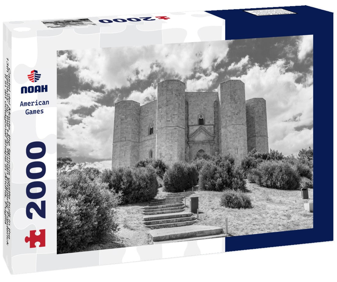 Castel del Monte, the famous castle built in the 13th century by the Holy Roman Emperor Frederick II in an octagonal shape in Andria, Puglia, Italy. Unesco World Heritage 2000pc PuzzleBlack and White