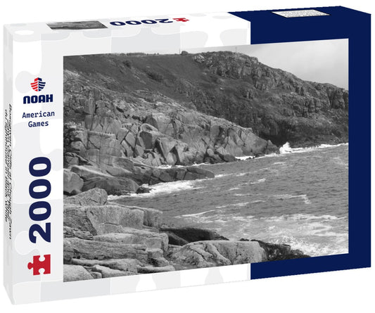 Noah Jigsaw Puzzle Boscawen Cliffs at Chough Zawn, Zawn Gamper and Tater-du lighthouse in black white 2000 pieces