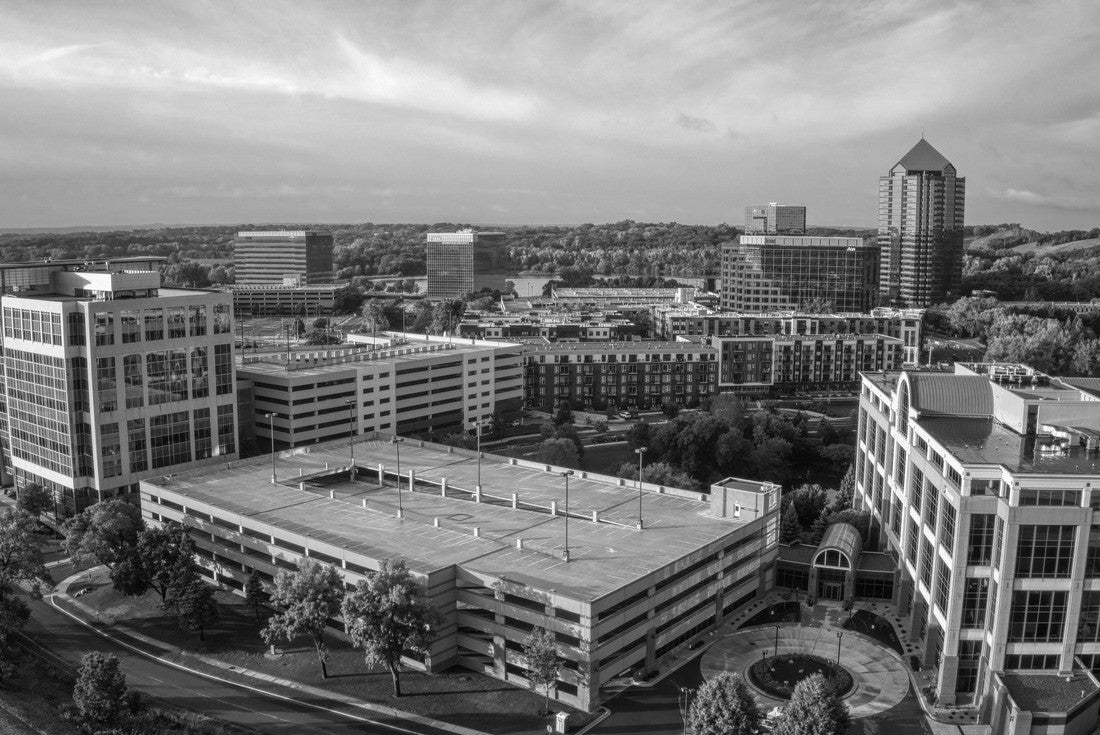 Aerial View of the Business District of Edina, Minnesota at Sunrise 2000pc PuzzleBlack and White