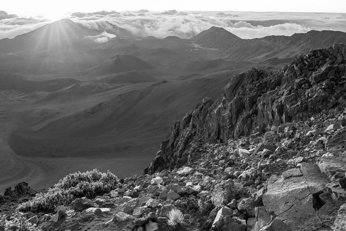 Noah Jigsaw Puzzle The sun rises dramatically over the dormant volcano and jagged peaks of Haleakala National Park on the island of Maui, Hawaii in black white 2000 pieces