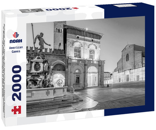 Noah Jigsaw Puzzle Bologna, Italy. Piazza del Nettuno and Piazza Maggiore in Bologna, Italy, landmarks of the historic province of Emilia-Romagna in black white 2000 pieces