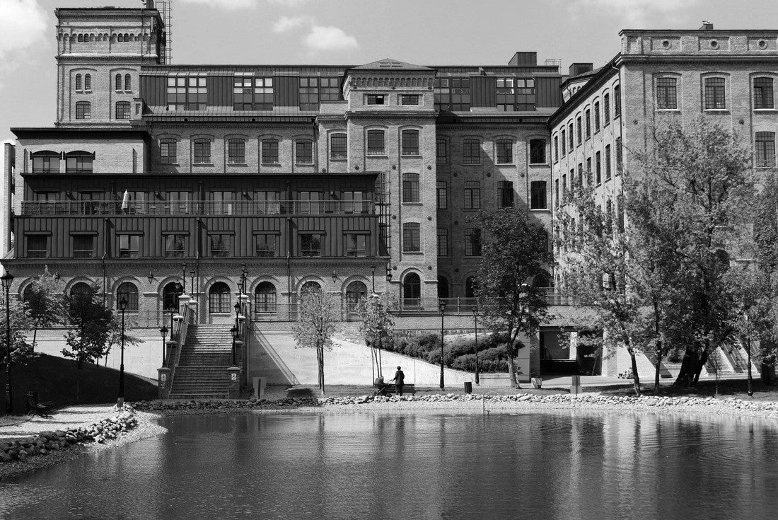 Lodz, Lódz - city in central Poland known for its textile industry, the historic textile factory that has been converted into apartments, Tymienieckiego Street, the former Scheibler factory 2000pc PuzzleBlack and White