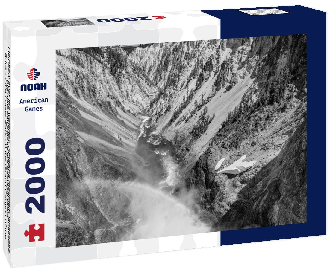 Noah Jigsaw Puzzle Rainbow over the waterfall. Amazing mountain landscape. Big waterfall among the beautiful rocks. Brink of the Lower Falls on the Grand Canyon of the Yellowstone, Yellowstone National Park, Wyoming in black white 2000 pieces