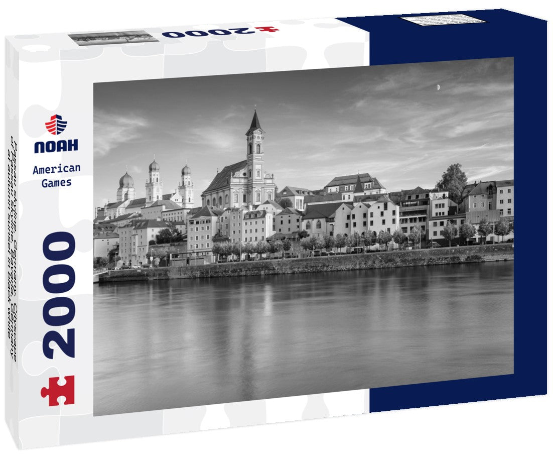 Passau skyline, Germany. Cityscape of Passau skyline, Bavaria, Germany at autumn sunset 2000pc PuzzleBlack and White