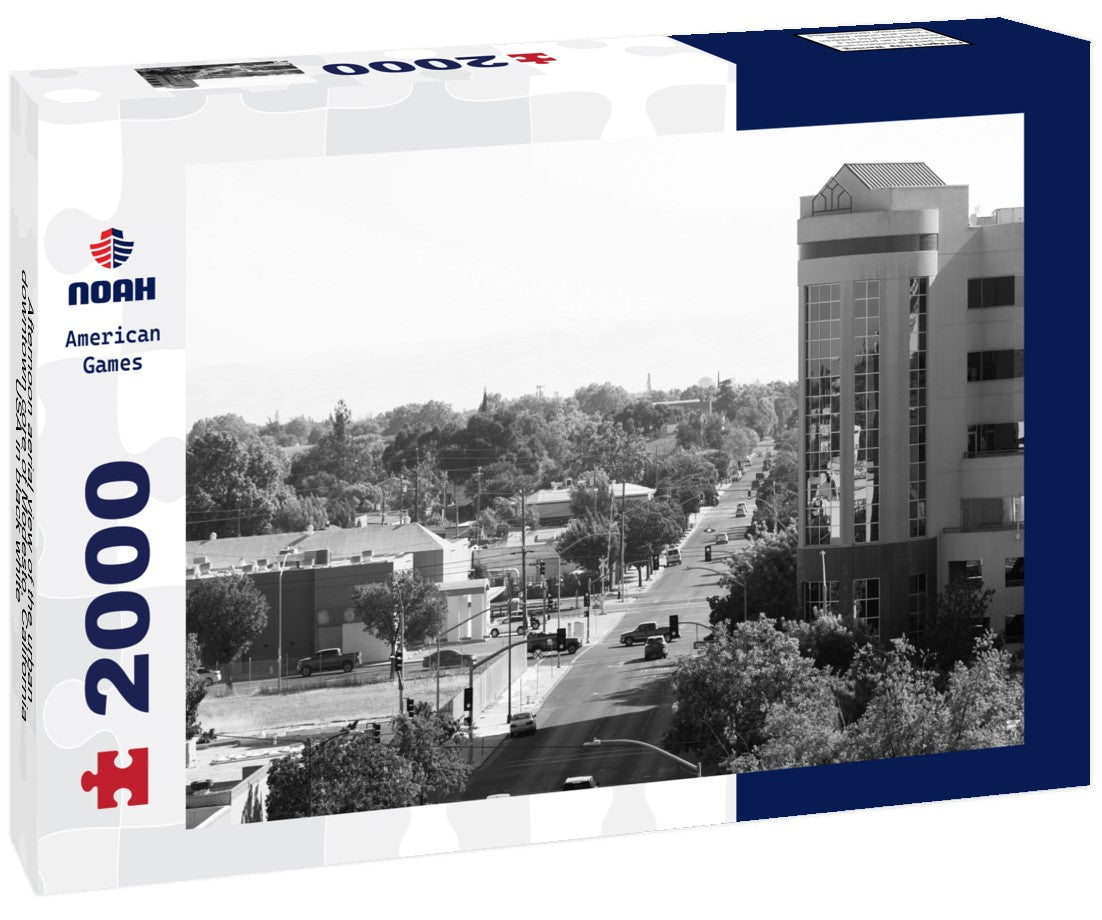 Afternoon aerial view of the urban downtown core of Modesto, California, USA 2000pc PuzzleBlack and White