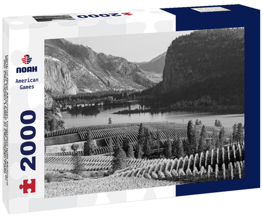 Noah Jigsaw Puzzle View of Blue Mountain Vineyard with McIntyre Bluff and Vaseux Lake in the background in the Okanagan Valley in Okanagan Falls, British Columbia, Canada in black white 2000 pieces