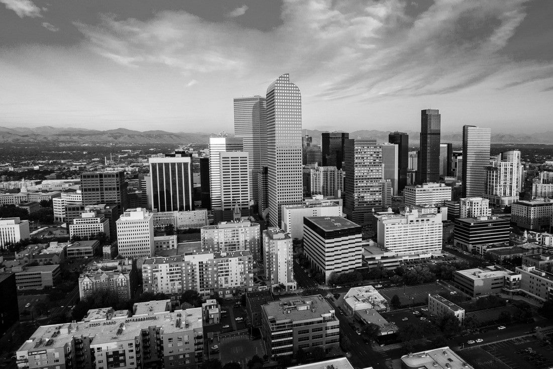 gorgeous golden hour sunrise in Downtown Denver , Colorado the Mile High City gorgeous Rocky Mountain capital city view 2000pc PuzzleBlack and White