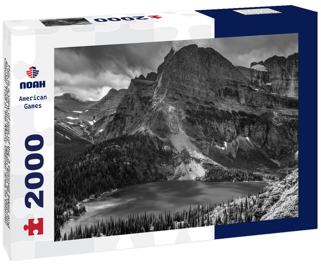 Noah Jigsaw Puzzle This is a view of one of the 3 Grinnell lakes and surrounding mountains, taken from the Grinnell Glacier Trail in the Many Glacier area of Glacier National Park in Montana in black white 2000 pieces