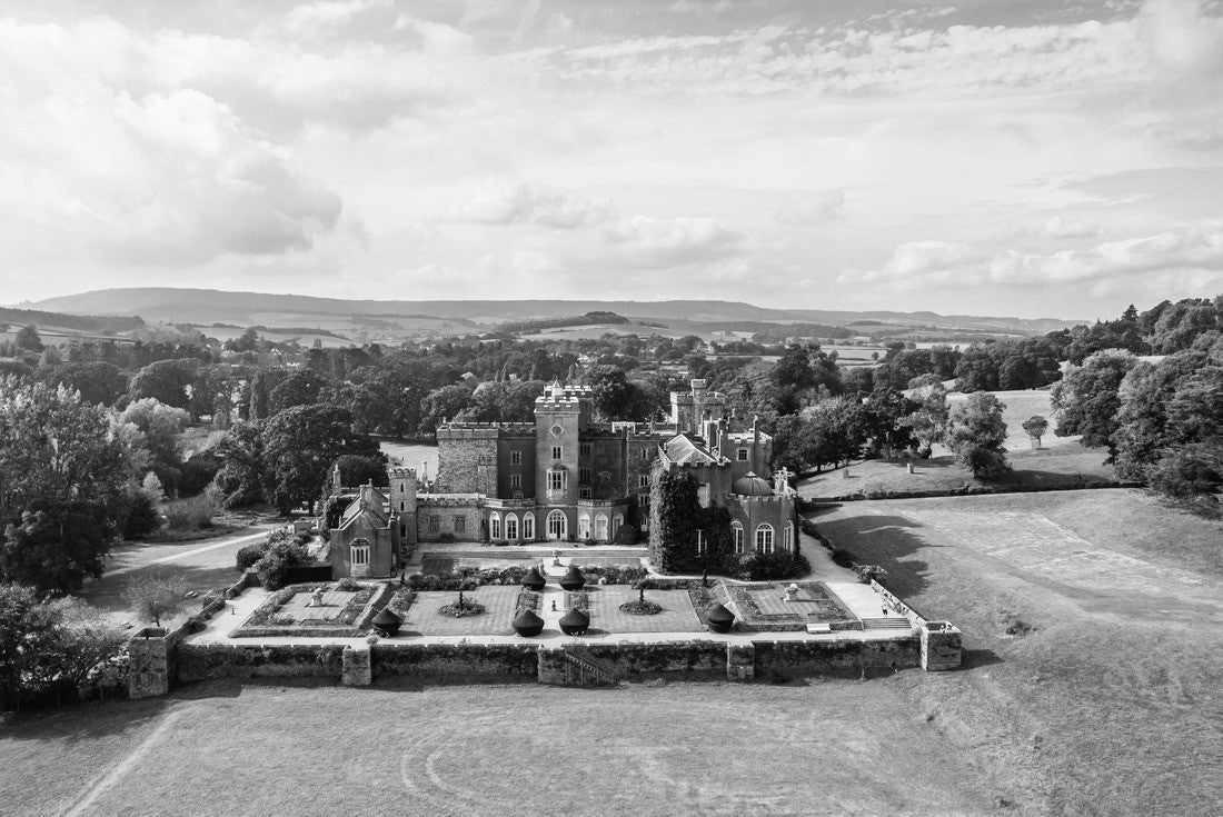 Powderham Castle and Powderham Park from a drone, Powderham, Exeter, Devon, England 2000pc PuzzleBlack and White