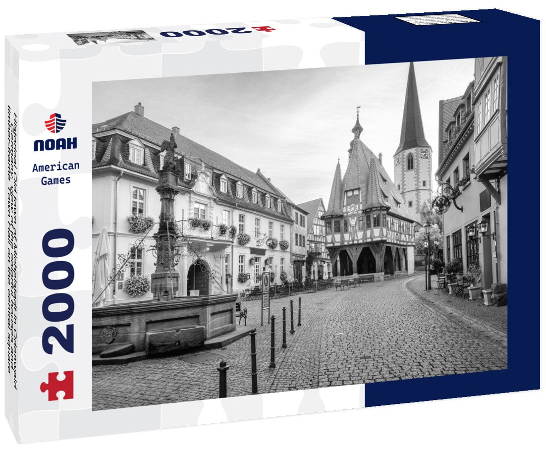 Historical Old town of Michelstadt in Odenwald, Germany, view of the colorful houses and timber-frame Town Hall on the central square on sunrise 2000pc PuzzleBlack and White