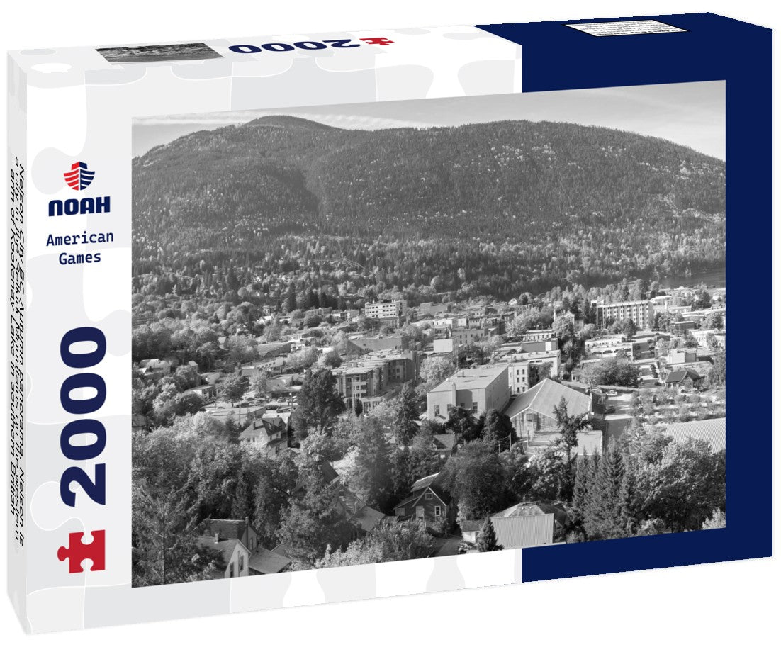 Noah Jigsaw Puzzle Nelson City BC Autumn panorama. Nelson is a city in the Selkirk Mountains on the western arm of Kootenay Lake in southern British Columbia, Canada in black white 2000 pieces
