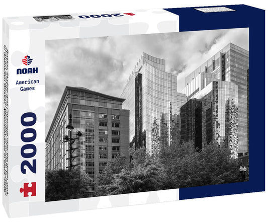 Noah Jigsaw Puzzle Boston Skyline and Cityscape over the green park. Abstract architectural geometry of modern buildings in downtown Boston, Massachusetts in black white 2000 pieces