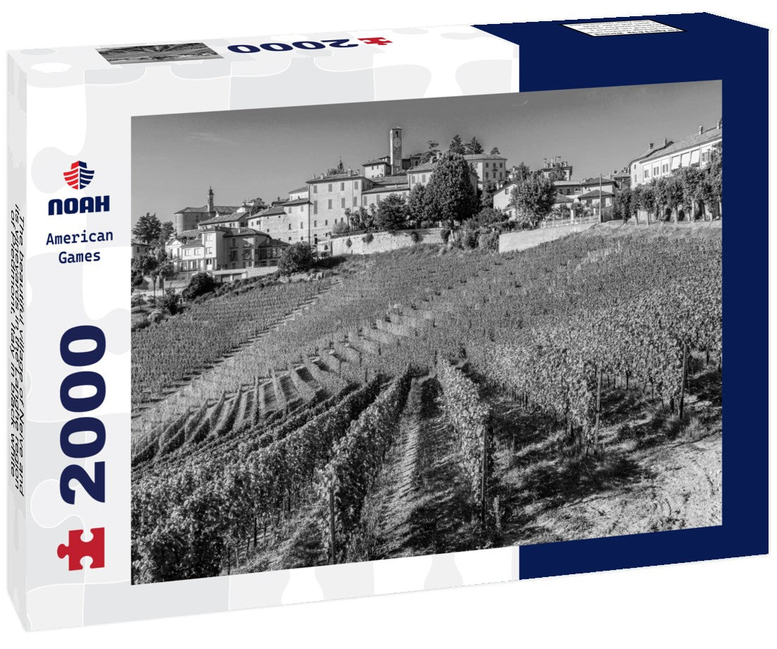 The beautiful village of Neive and its vineyards in the Langhe region of Piedmont, Italy 2000pc PuzzleBlack and White