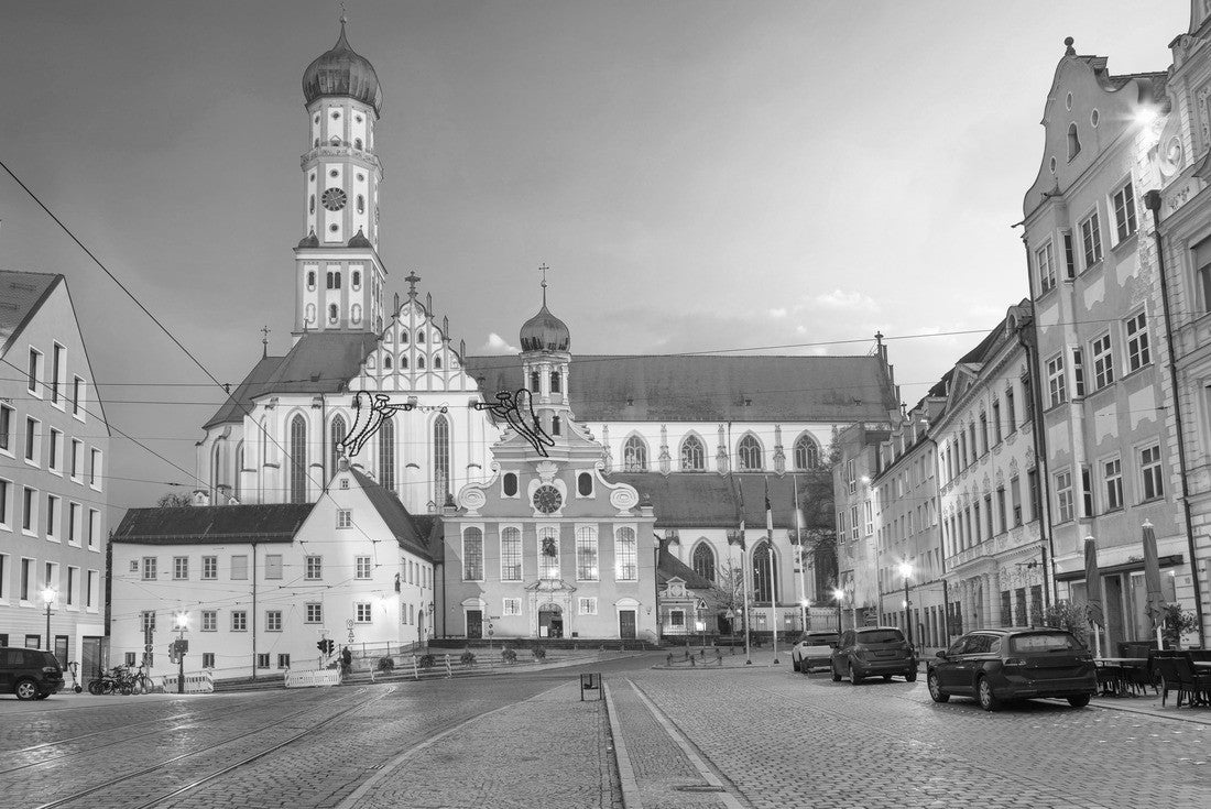 Augsburg, Germany. Cityscape of the old town of Augsburg, Germany with the Basilica of St. Ulrich and Afra at autumn sunset 2000pc PuzzleBlack and White