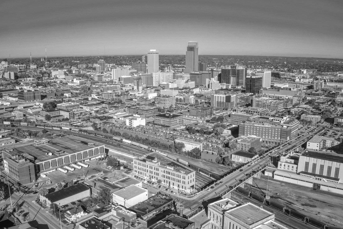Aerial View of Downtown Omaha, Nebraska in Autumn 2000pc PuzzleBlack and White