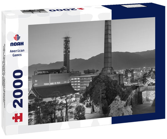 Noah Jigsaw Puzzle Kofu, Yamanashi, Japan downtown cityscape and monument tower in black white 2000 pieces