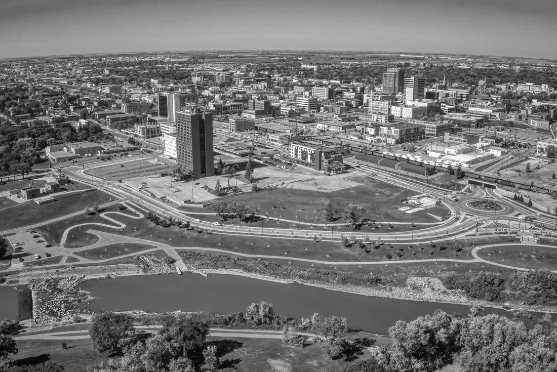 Aerial view of Fargo, North Dakota in early fall 2000pc PuzzleBlack and White