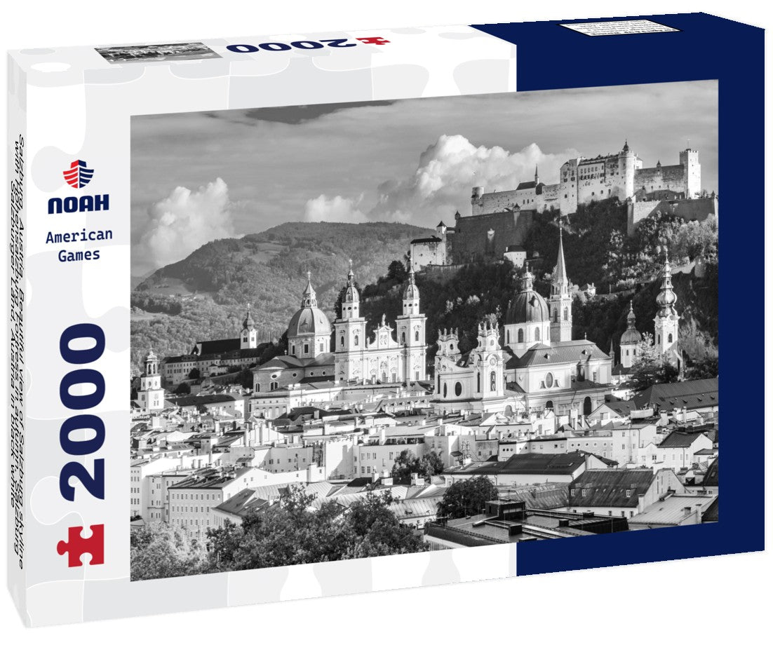 Salzburg, Austria. Beautiful view of Salzburg skyline with Hohensalzburg Fortress in autumn, Salzburg, Salzburger Land, Austria 2000pc PuzzleBlack and White